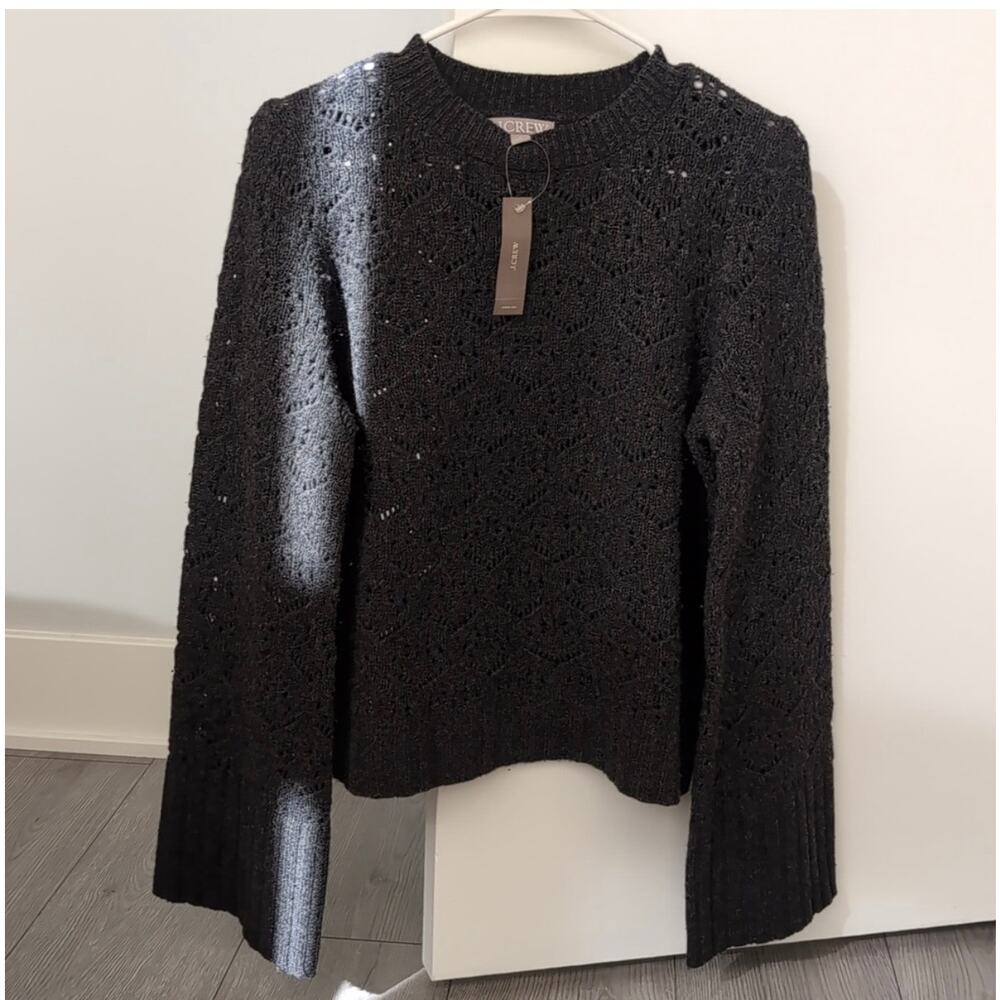 NWT J.Crew Wide-sleeve pointelle crewneck sweater in merino wool